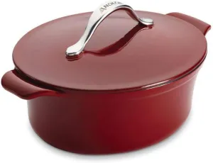 Anolon Vesta Cast Iron Dish/Casserole Pan with Lid, 4 Quart, Paprika Red
