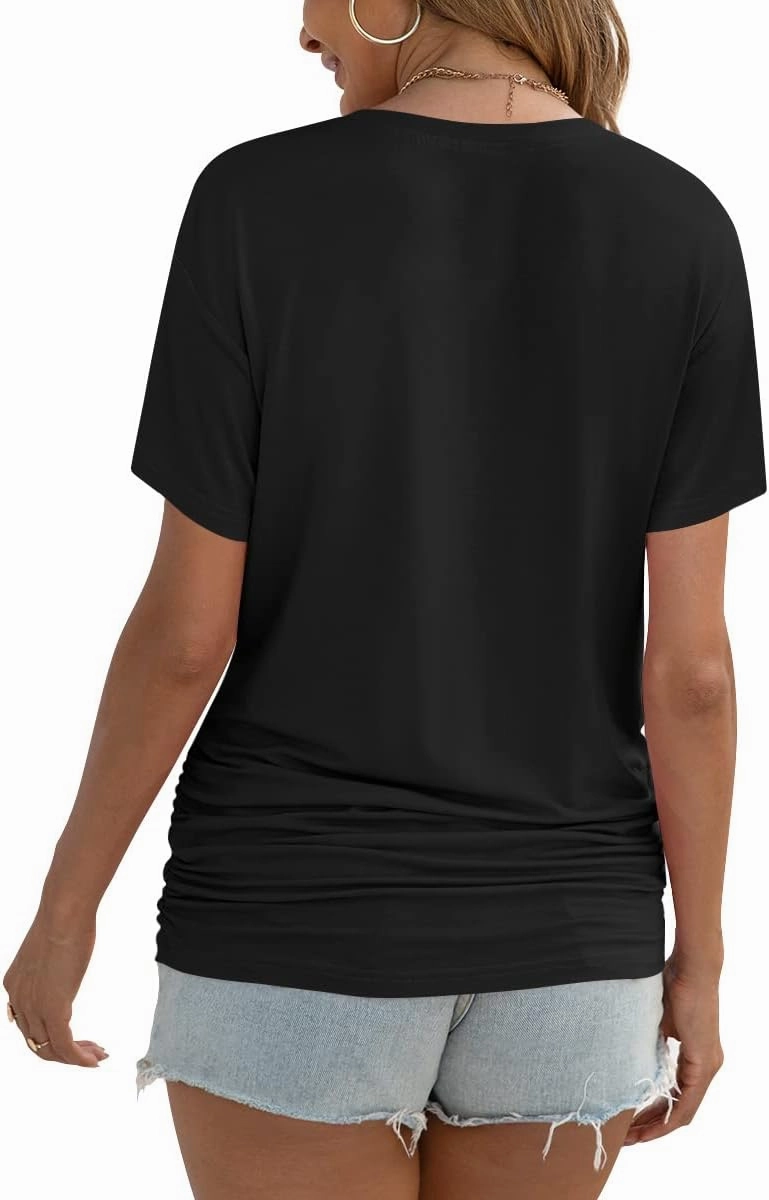 Anydoll Womens Ruched Tops 2025 Spring Summer Tunics Short Sleeve V Neck T Shirts Casual Dressy Tee with Side Shirring ﻿