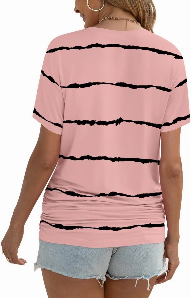 Anydoll Womens Ruched Tops 2025 Spring Summer Tunics Short Sleeve V Neck T Shirts Casual Dressy Tee with Side Shirring ﻿