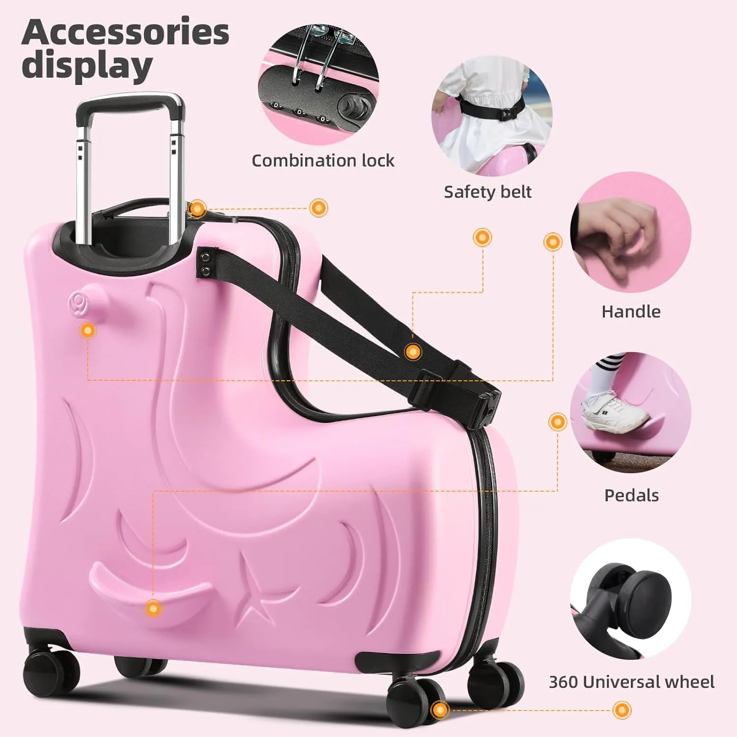 AO WEI LA OW Duffel Bag for Kids Ride-On Suitcase Carry-On Luggage with Wheels (Pink, 24 Inch(suggest 6-12 years old))