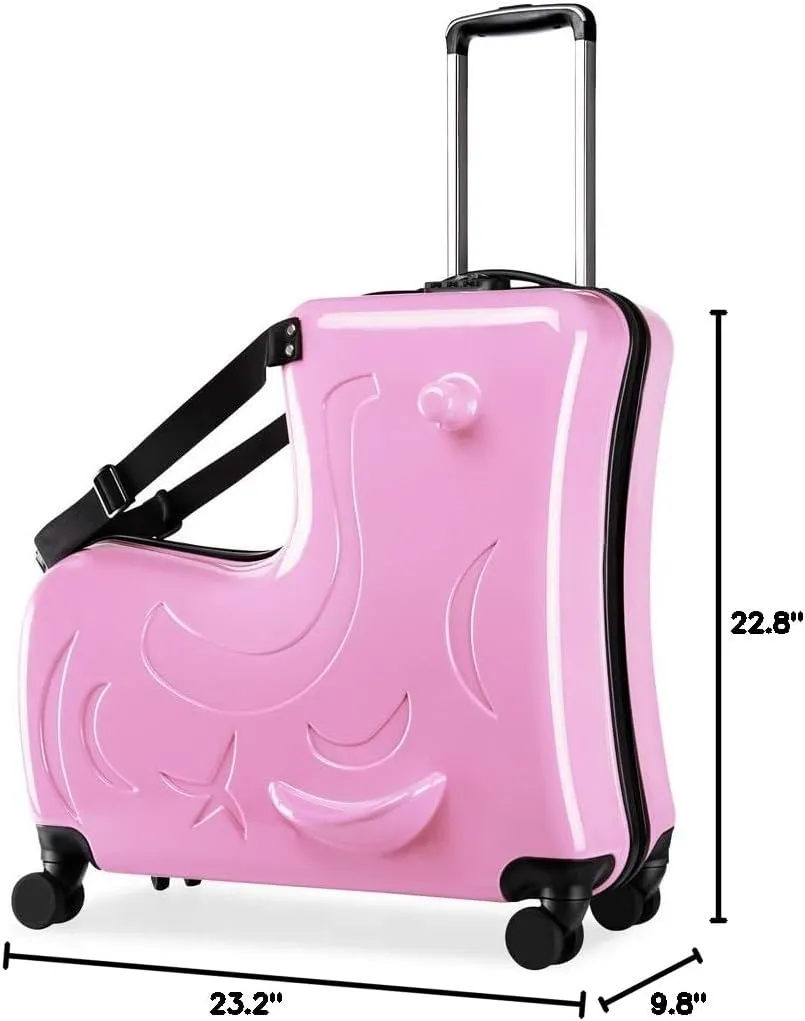 AO WEI LA OW Duffel Bag for Kids Ride-On Suitcase Carry-On Luggage with Wheels (Pink, 24 Inch(suggest 6-12 years old))