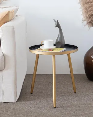 AOJEZOR Side Table: End Table for Any Room - Round Side Tables for Small Spaces - Black Top with 3 Gold Legged