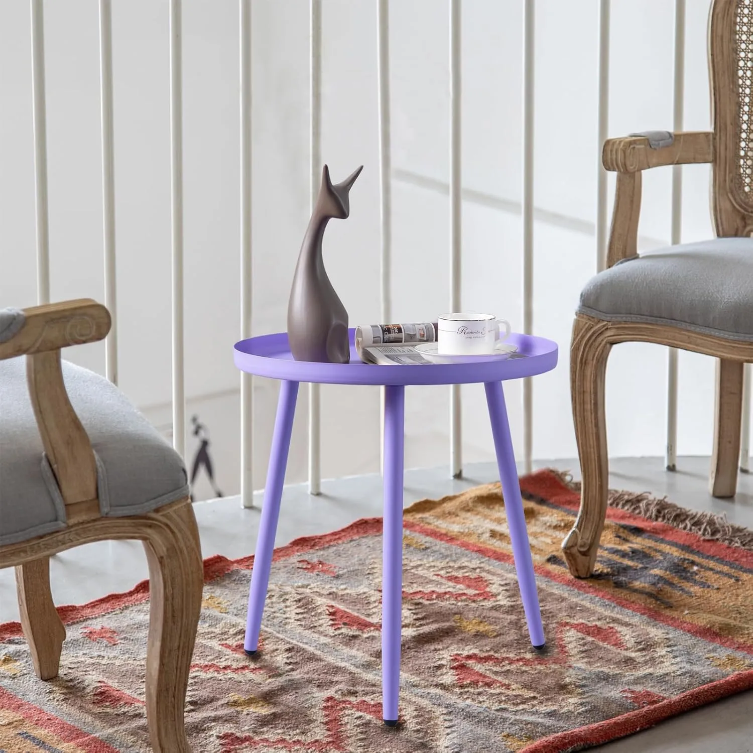 AOJEZOR Side Table: End Table for Any Room - Round Side Tables for Small Spaces - Lavender