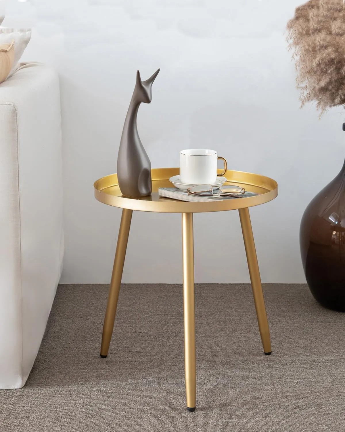 AOJEZOR Side Table: End Table for Any Room - Round Side Tables for Small Spaces - Matte Gold with 3 Legged