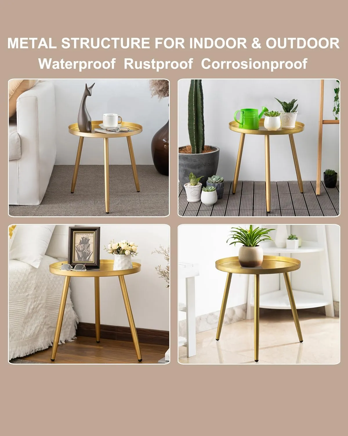 AOJEZOR Side Table: End Table for Any Room - Round Side Tables for Small Spaces - Matte Gold with 3 Legged