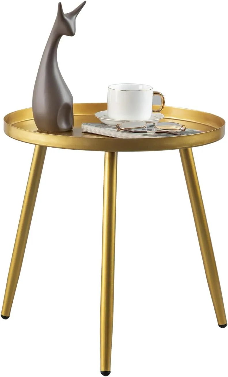 AOJEZOR Side Table: End Table for Any Room - Round Side Tables for Small Spaces - Matte Gold with 3 Legged