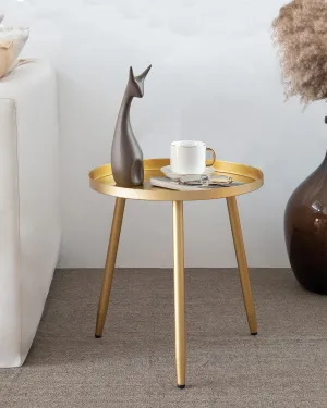 AOJEZOR Side Table: End Table for Any Room - Round Side Tables for Small Spaces - Matte Gold with 3 Legged