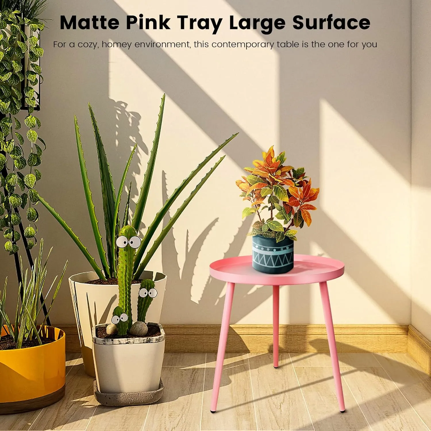 AOJEZOR Side Table: End Table for Any Room - Round Side Tables for Small Spaces - Pink with 3 Legged