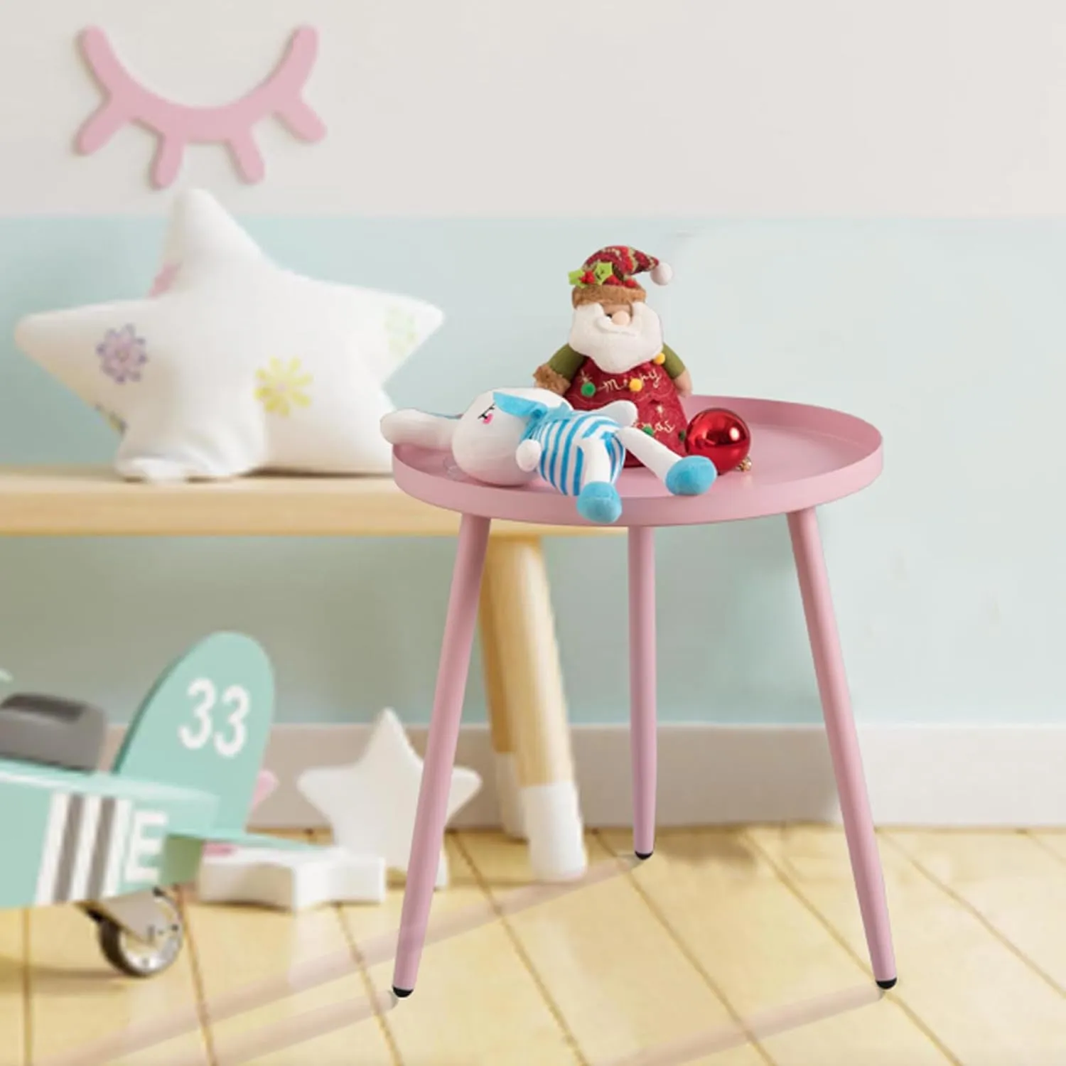 AOJEZOR Side Table: End Table for Any Room - Round Side Tables for Small Spaces - Pink with 3 Legged