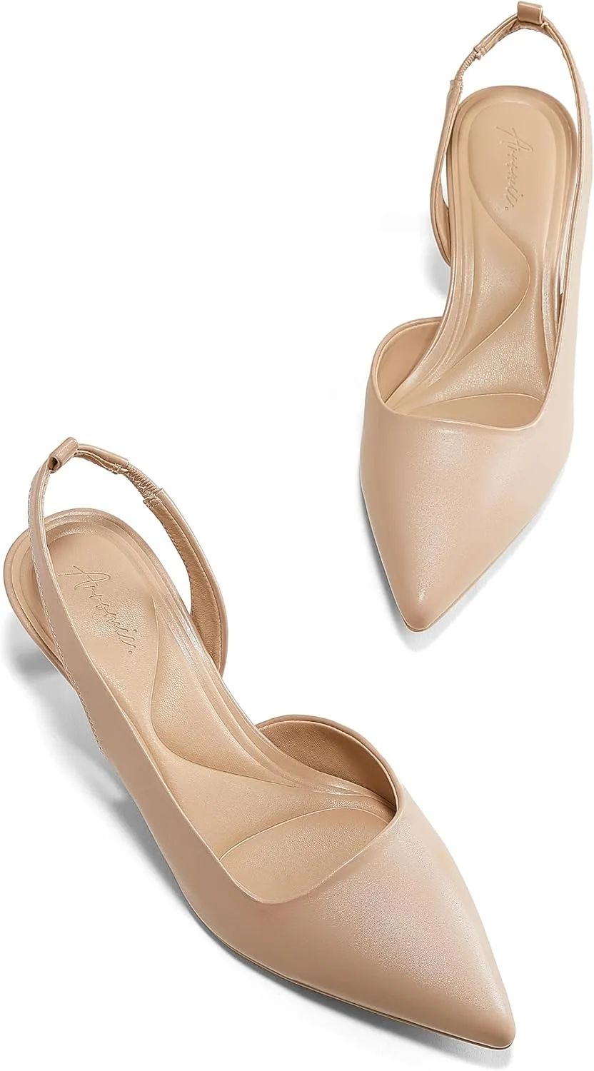 Arromic Pointed Toe Kitten Heels Pumps for Women, Slingback Heels for Women, Comfortable Low Heel Dress Shoes