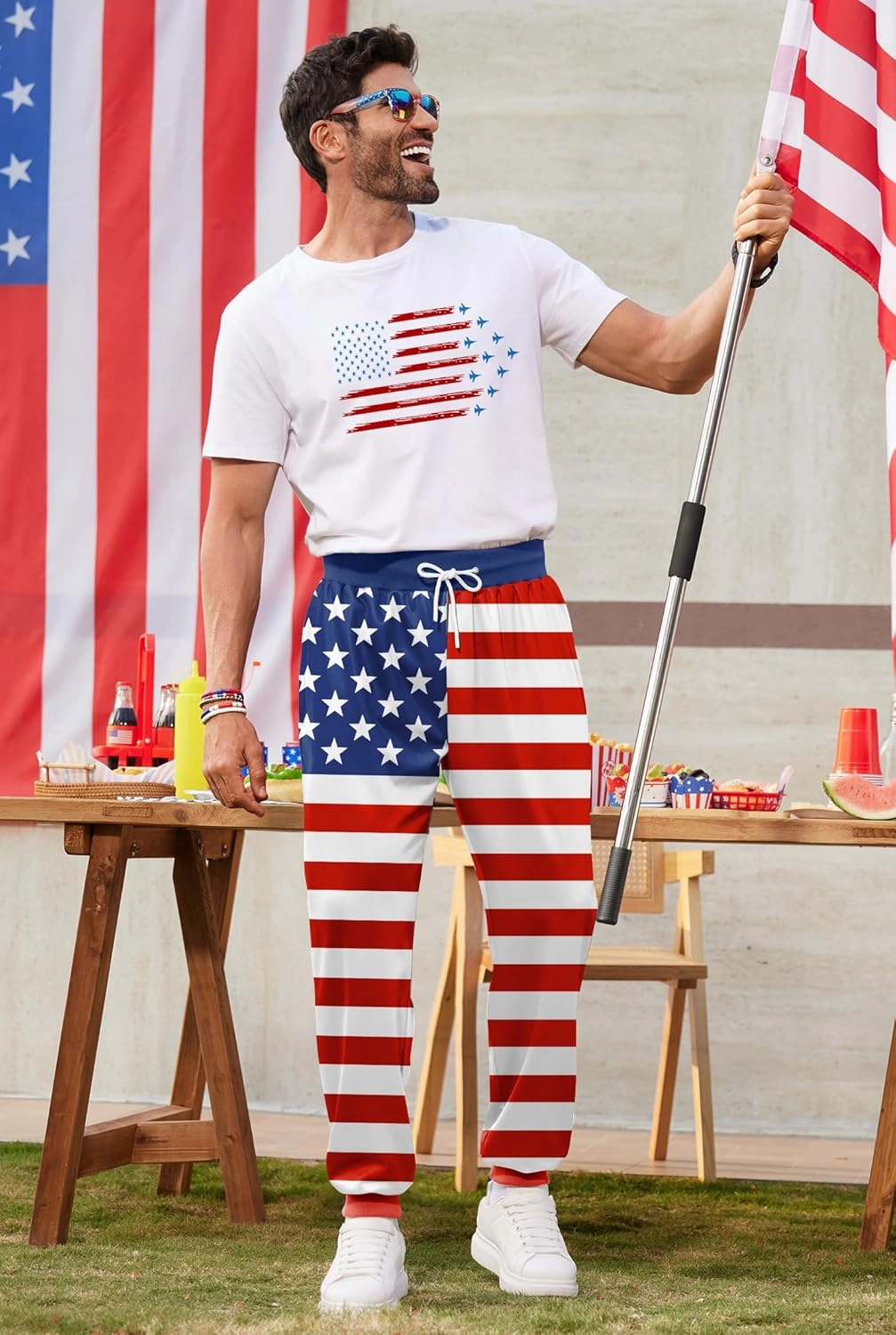 Arvilhill Men's 4th of July Drawstring Pants 1776 Joggers Patriotic American Flag Sweatpants (S-3XL)