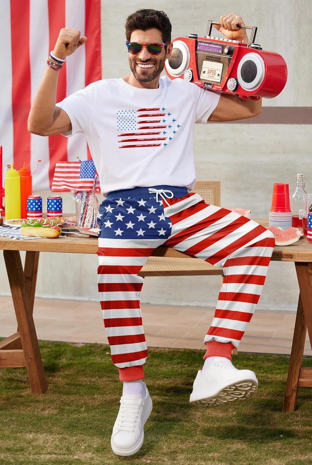 Arvilhill Men's 4th of July Drawstring Pants 1776 Joggers Patriotic American Flag Sweatpants (S-3XL)
