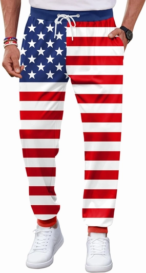 Arvilhill Men's 4th of July Drawstring Pants 1776 Joggers Patriotic American Flag Sweatpants (S-3XL)