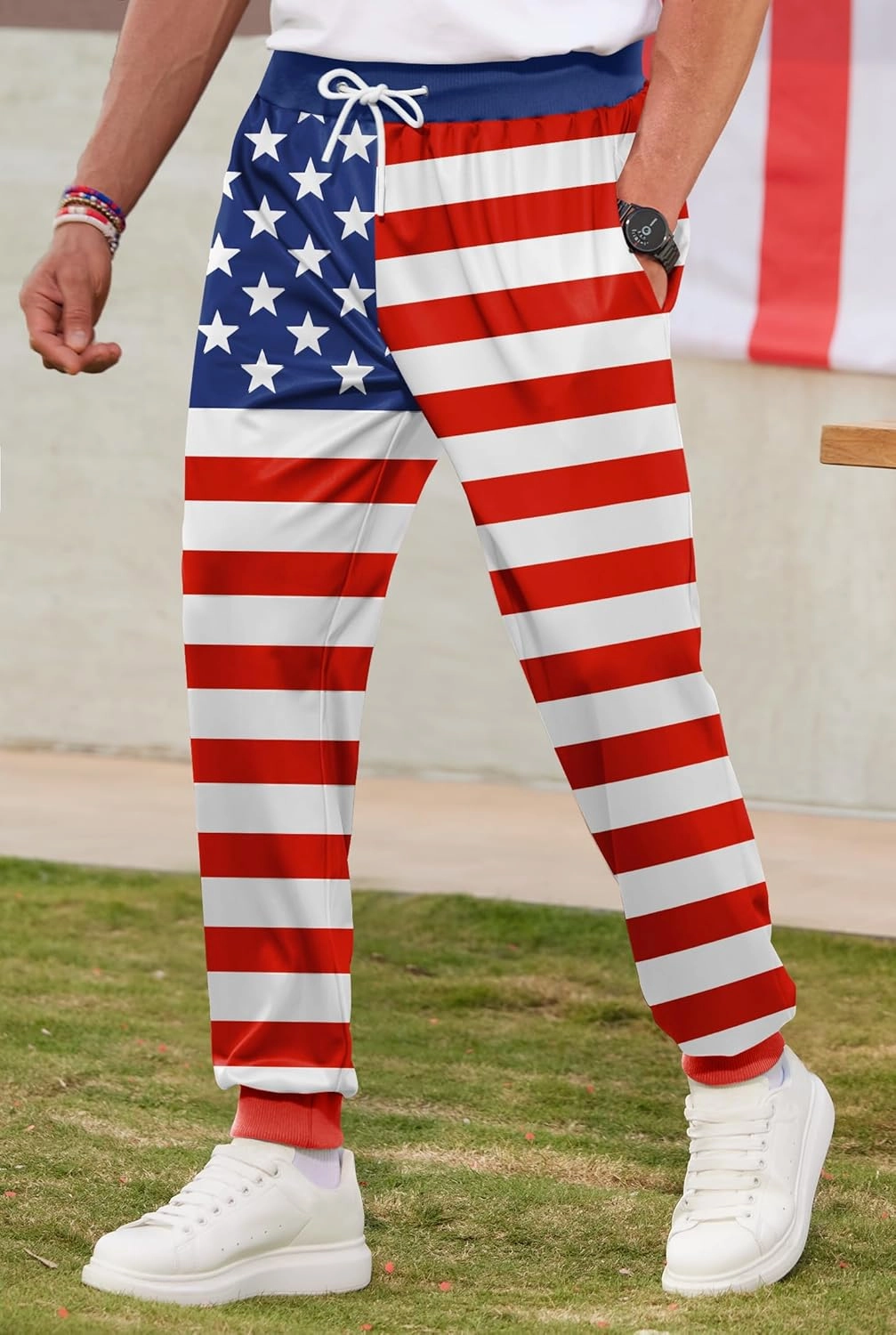 Arvilhill Men's 4th of July Drawstring Pants 1776 Joggers Patriotic American Flag Sweatpants (S-3XL)