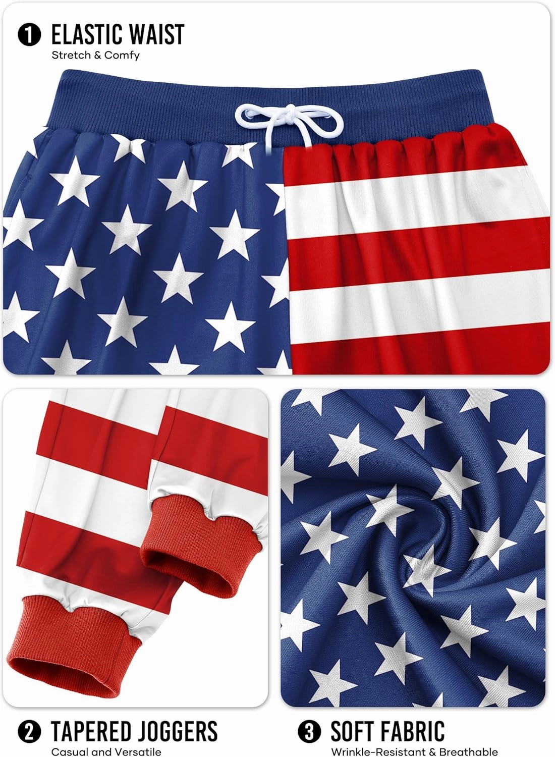 Arvilhill Men's 4th of July Drawstring Pants 1776 Joggers Patriotic American Flag Sweatpants (S-3XL)