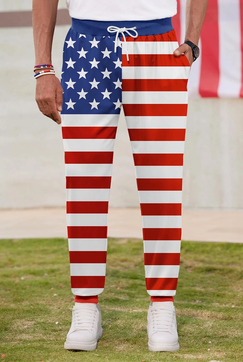 Arvilhill Men's 4th of July Drawstring Pants 1776 Joggers Patriotic American Flag Sweatpants (S-3XL)