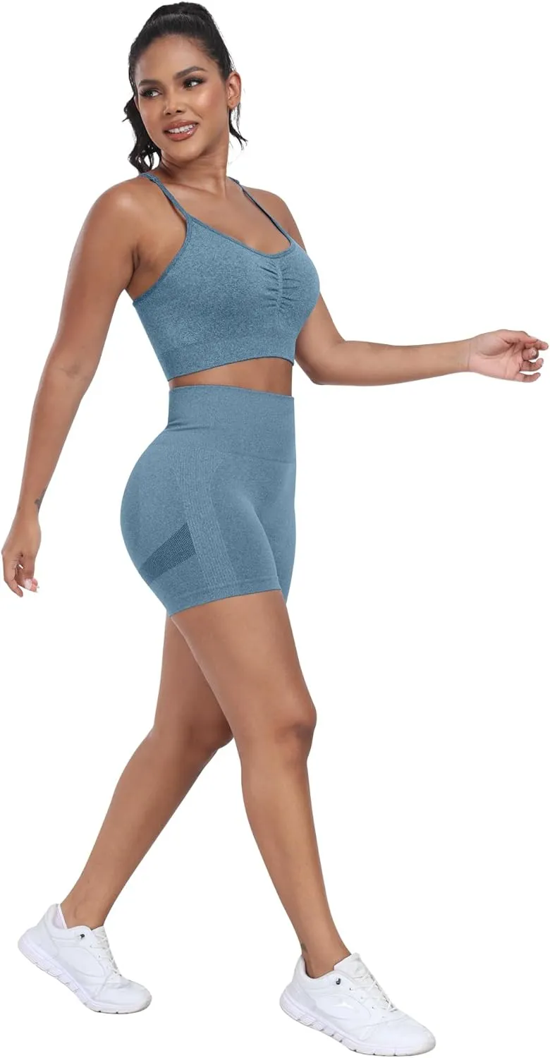 ATHVOTAR Workout Gym Biker Shorts Women: High Waisted Seamless Sports Running Butt Lifting Shorts Sets