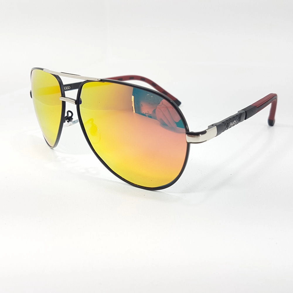 Audi Sunglasses Unisex Metal Black & Red - Orange Polarized Lenses