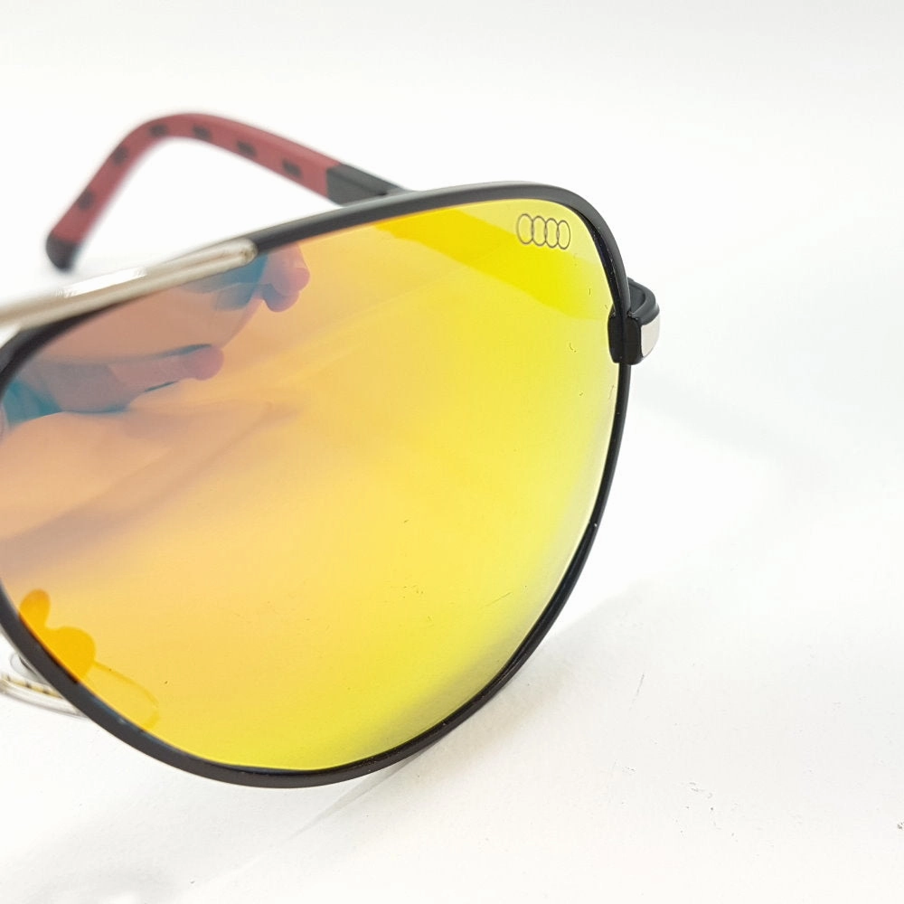 Audi Sunglasses Unisex Metal Black & Red - Orange Polarized Lenses