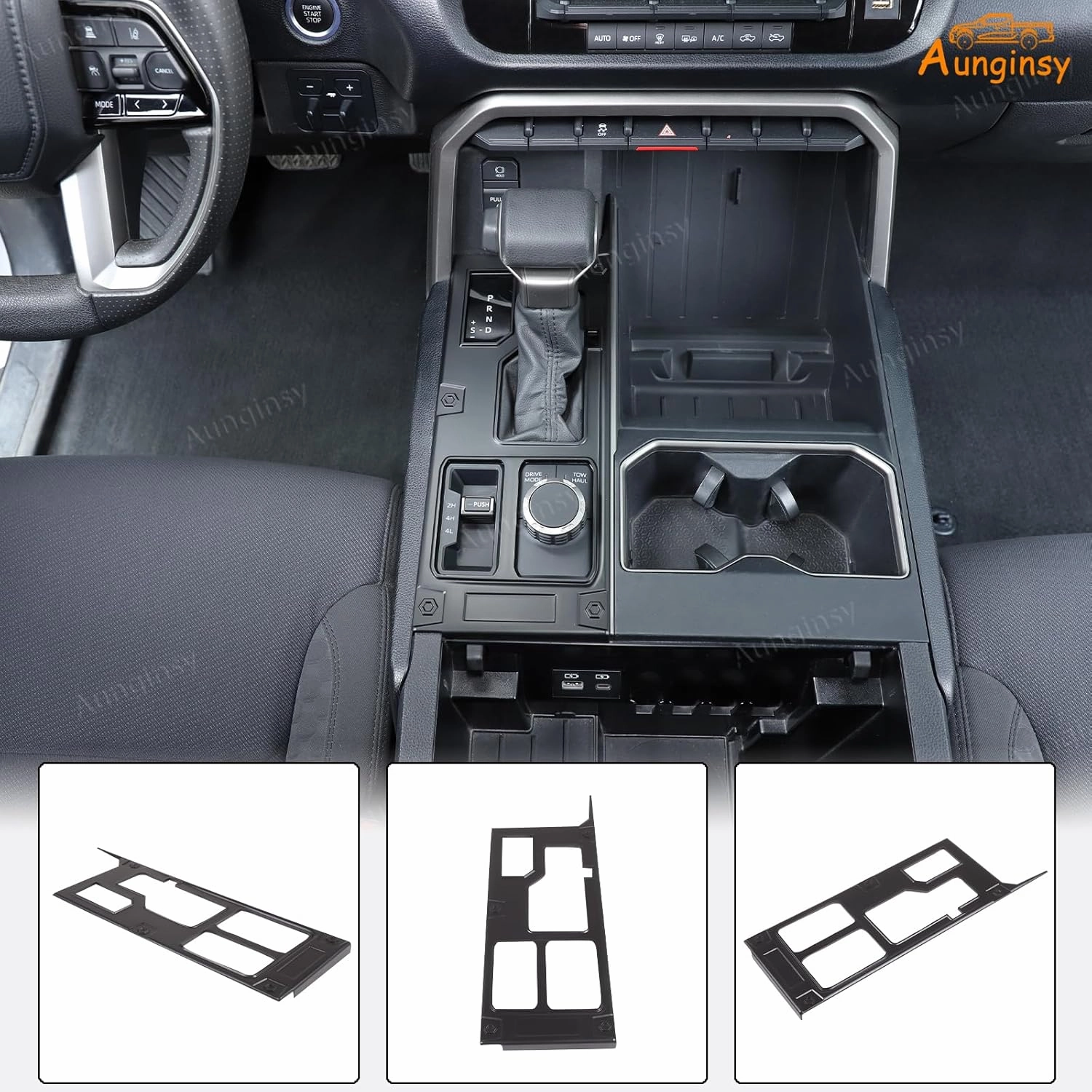 Aunginsy Central Control Gear Shift Panel Trim Cover Compatible with Toyota Tundra/Sequoia 2022-2024 Car Gear Shifter Console Anti-Scratch Panel Frame Protect Sticker with 4WD Accessories(Mech Style)