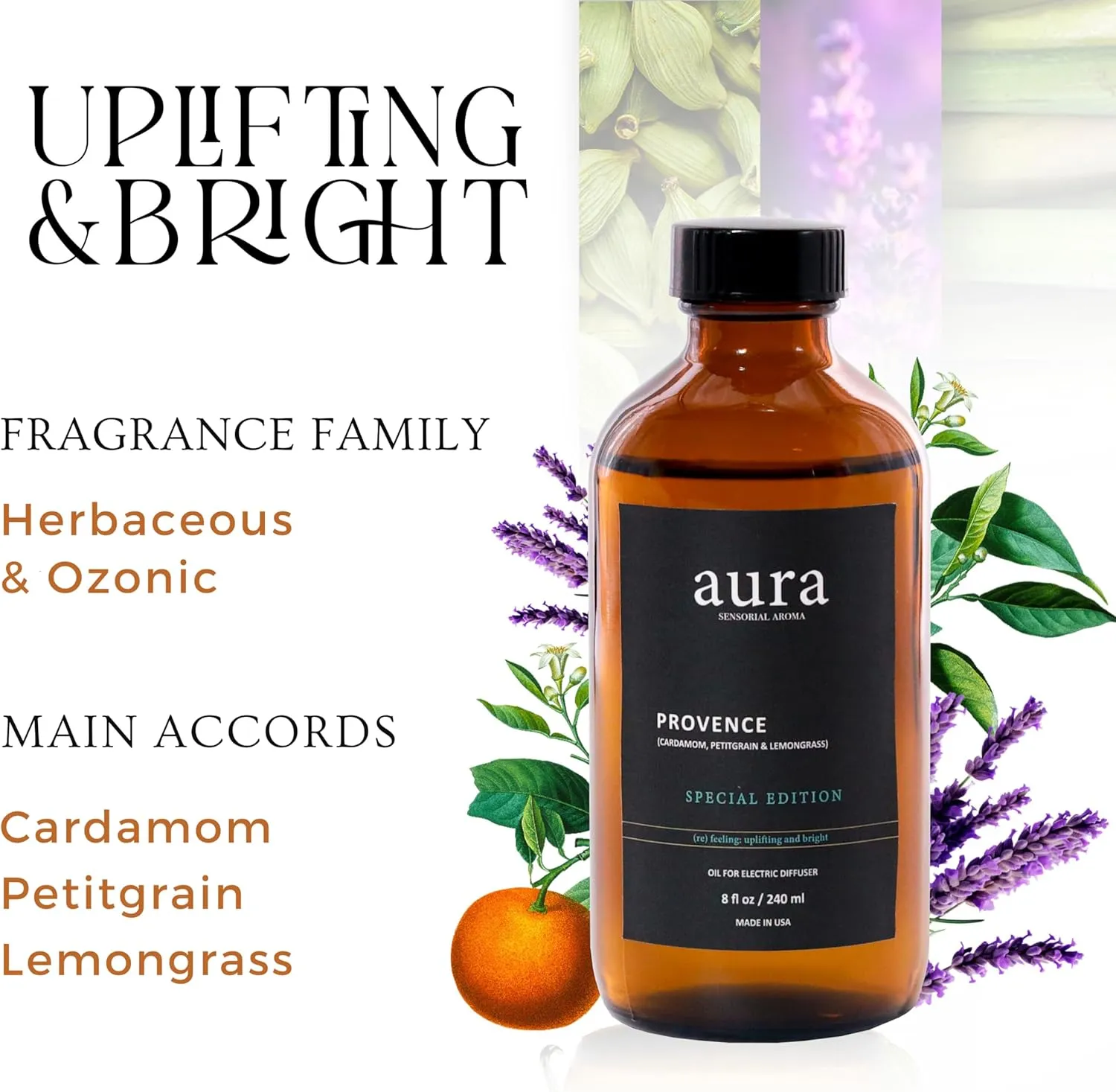 Aura Provence Lavender Fragrance Oil – Inspired by L.Labo Lavande 31 | 8 fl oz (240 ml) Diffuser Oil Blend for Aromatherapy, Essential Oil Diffuser – Hotel-Inspired, Long-Lasting Scent for Home