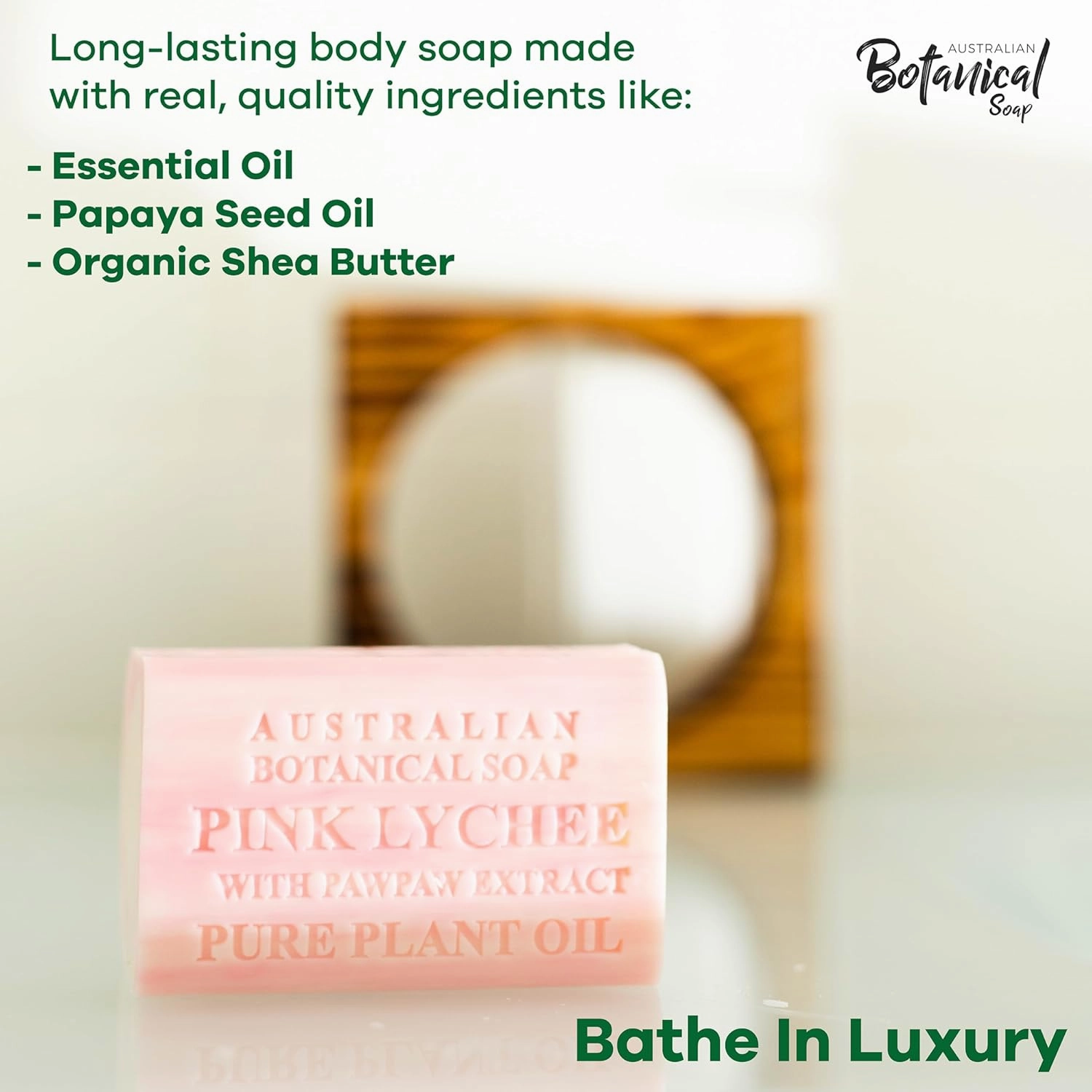 Australian Botanical Soap Pink Lychee with Pawpaw Extract 6.6 oz Luxury Soap Bars Enriched with Shea Butter, Sutiable for Men, Women and All Skin Types, Pack of 4