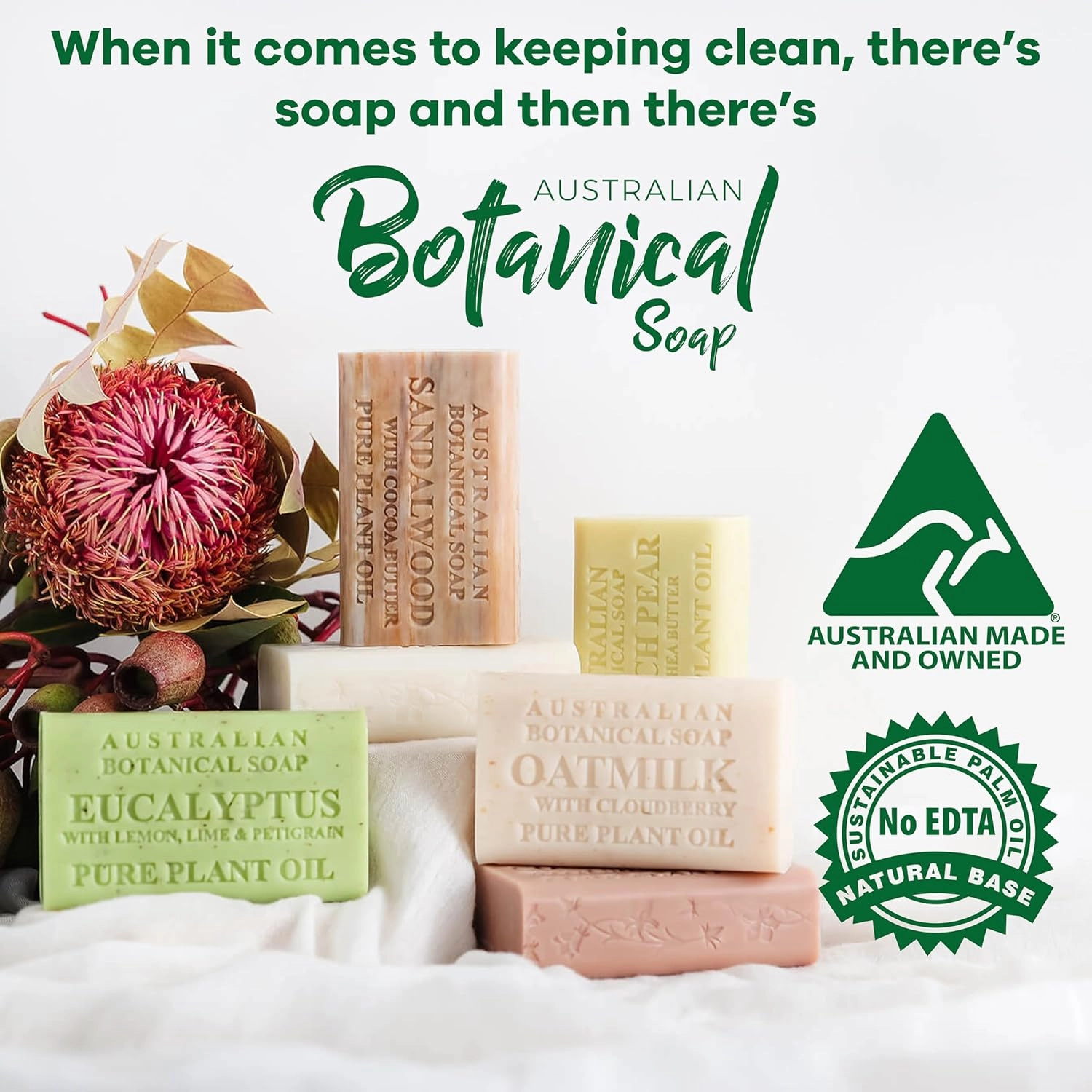Australian Botanical Soap Pink Lychee with Pawpaw Extract 6.6 oz Luxury Soap Bars Enriched with Shea Butter, Sutiable for Men, Women and All Skin Types, Pack of 4