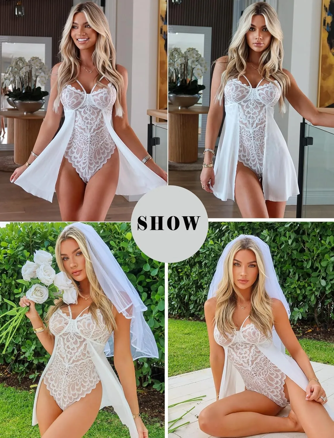 Avidlove Babydoll Lingerie for Women Floral Snap Crotch Teddy Chemise Nightie Lace Nightgown