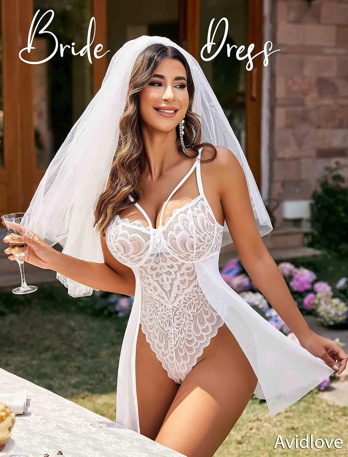 Avidlove Babydoll Lingerie for Women Floral Snap Crotch Teddy Chemise Nightie Lace Nightgown