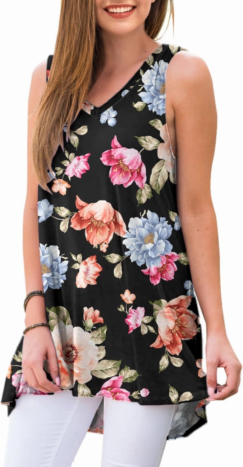 AWULIFFAN Women's Summer Sleeveless V-Neck T-Shirt Tunic Tops Blouse Shirts