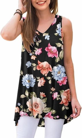 AWULIFFAN Women's Summer Sleeveless V-Neck T-Shirt Tunic Tops Blouse Shirts