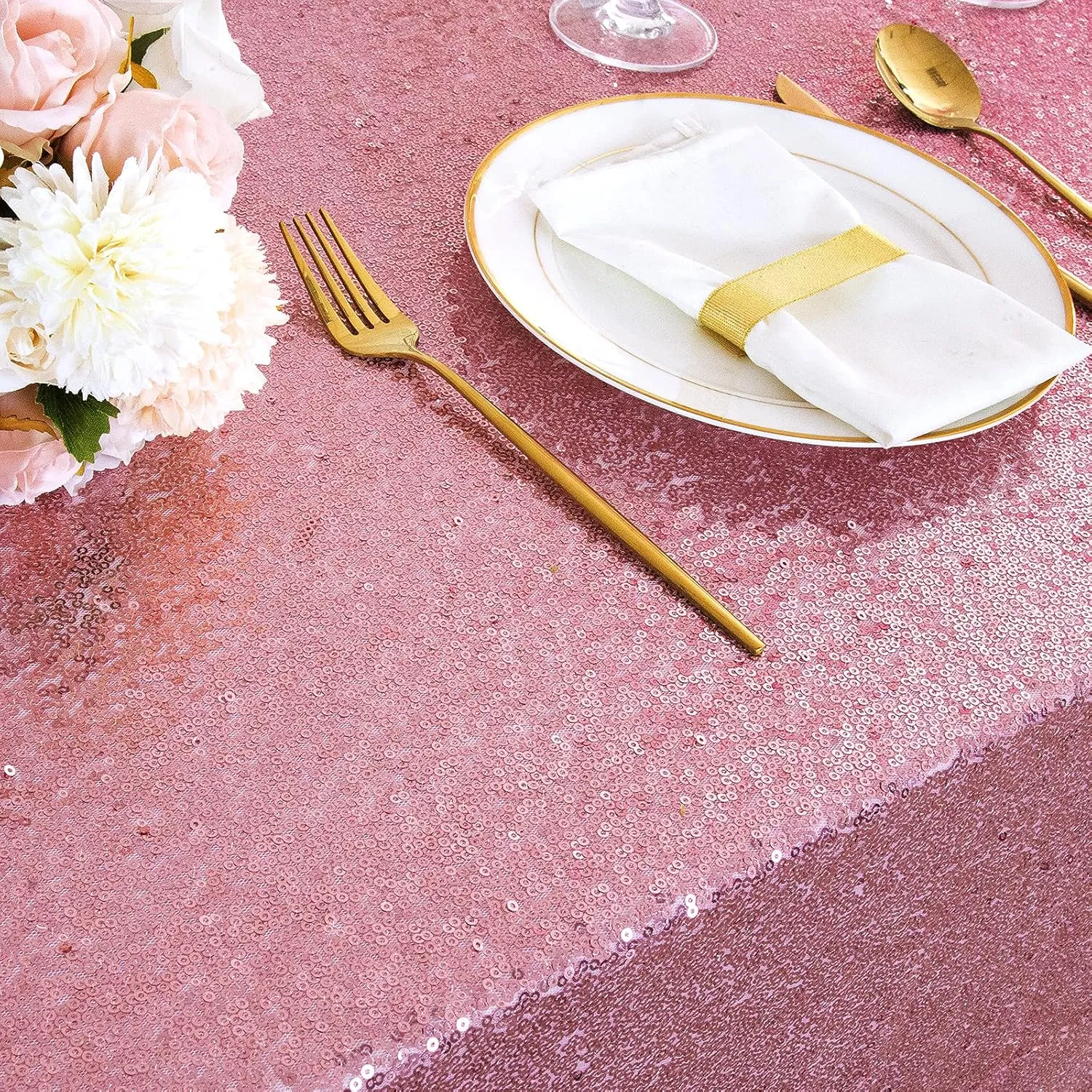 B-COOL Sequin Tablecloth Sparkle Table Cloth Rectangle Sequined Table Overlay Glitter Tablecloth for Baby Shower Decoration Ceremony Graduation Party-90x132 Inch Fuchsia Pink
