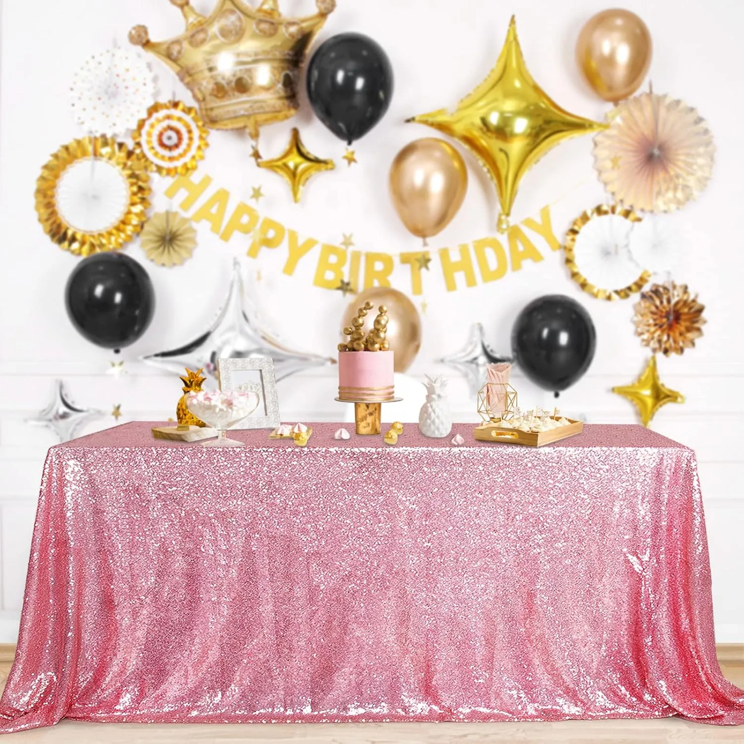 B-COOL Sequin Tablecloth Sparkle Table Cloth Rectangle Sequined Table Overlay Glitter Tablecloth for Baby Shower Decoration Ceremony Graduation Party-90x132 Inch Fuchsia Pink