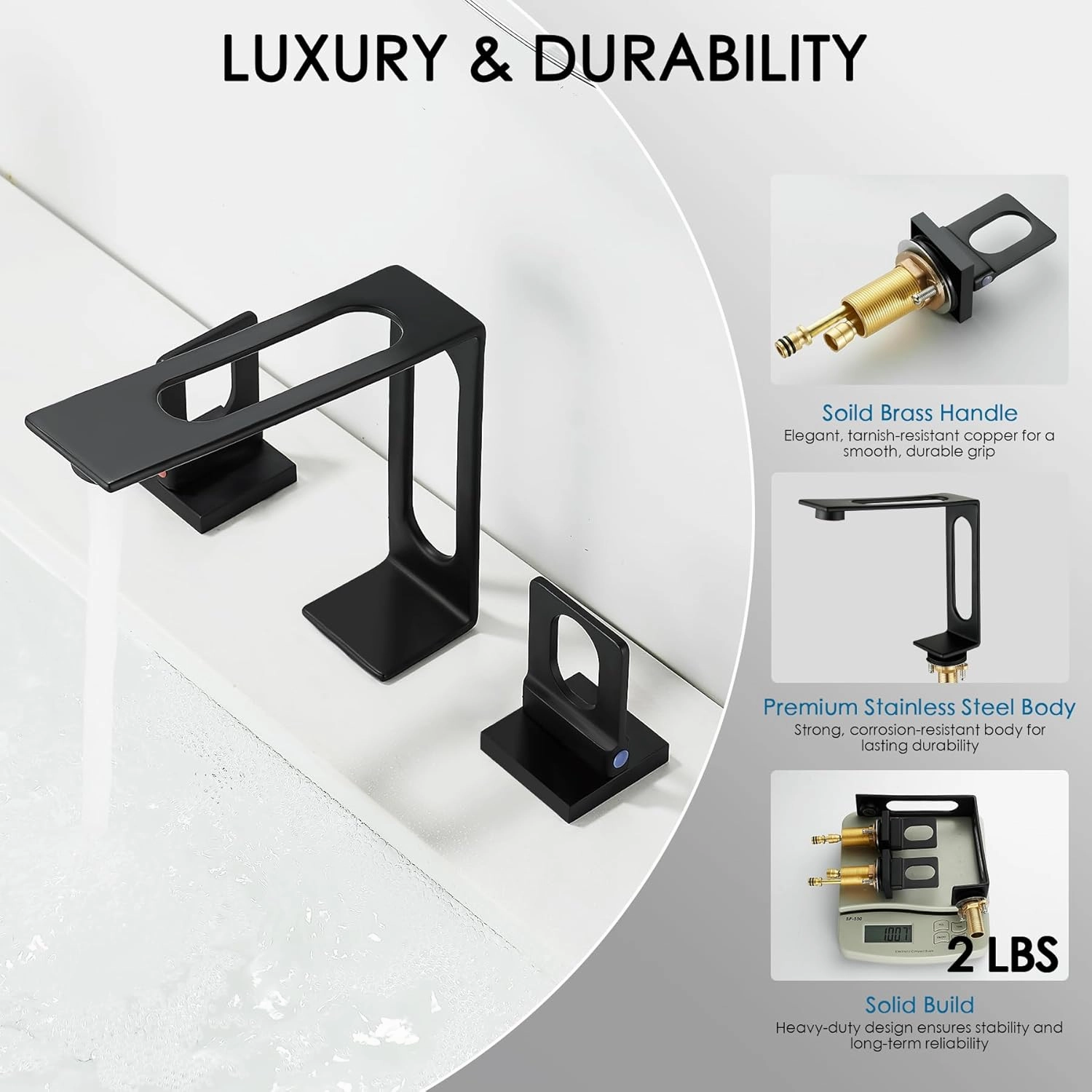 BAKALA Black Bathroom Faucet 3 Hole, 8-Inch Widespread Bathroom Sink Faucet, 2-Handle Matte Black Faucet Bathroom with Water Supply Hoses, Modern Hollowed Vanity Faucet