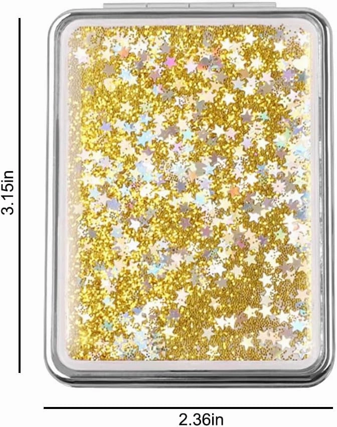 BAOZOON 4 Pcs Quicksand Makeup Mirror Compact Glitter Pocket Mirror Double-Sided Foldable Travel Makeup Mirror Mini Handheld Cosmetic Mirror for Women Girls(Square)