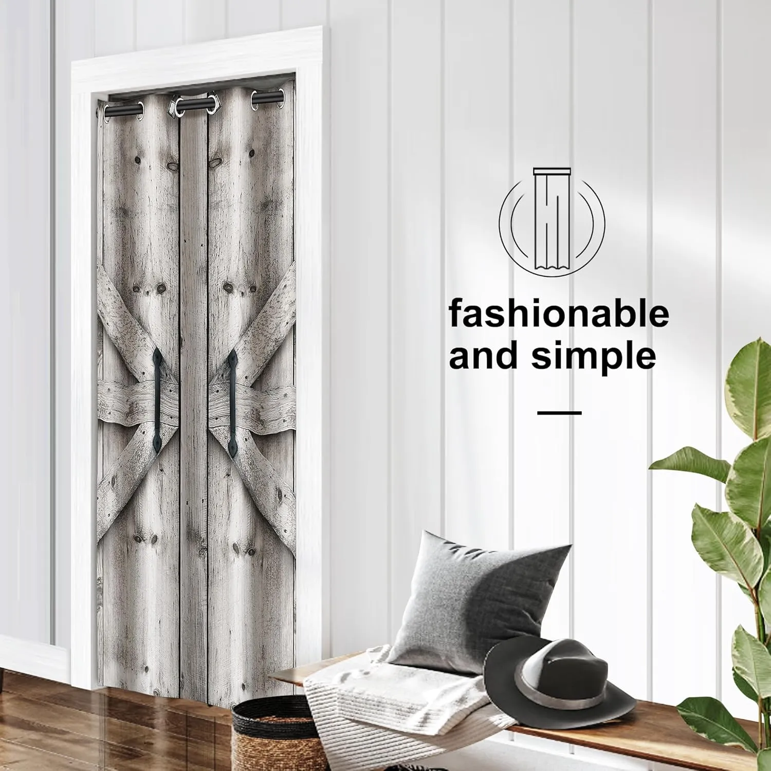 Barn Door Curtains for Doorways – Rustic Farmhouse Privacy Curtain with Grommets for Closet, Bedroom, Living Room, or Room Divider, 34" W x 80" L