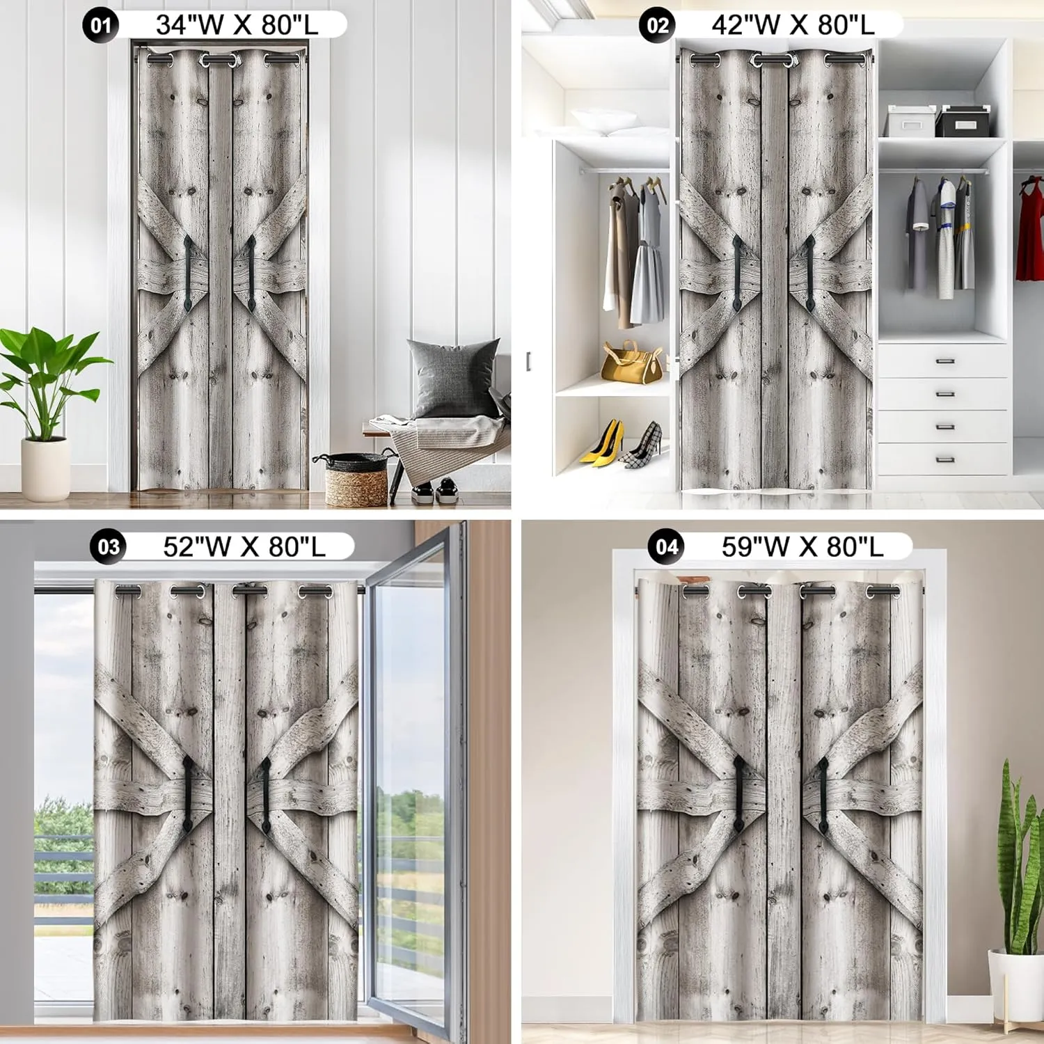 Barn Door Curtains for Doorways – Rustic Farmhouse Privacy Curtain with Grommets for Closet, Bedroom, Living Room, or Room Divider, 34" W x 80" L