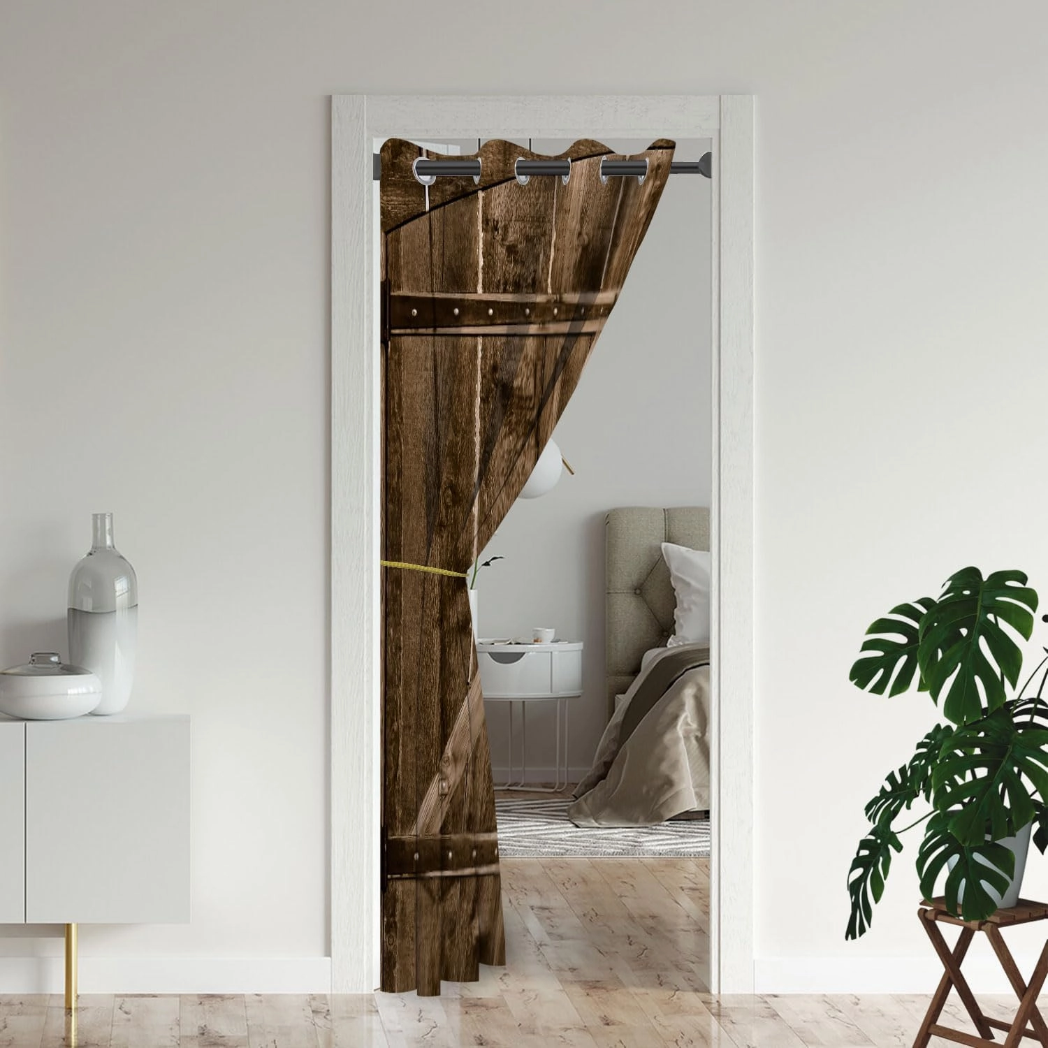 Barn Wood Door Curtains for Doorways, Rustic Village Art Antique Country Blackout Curtain for Kids Bedroom Closet, Grommet Thermal Insulated Privacy Door Drapes for Room Divider, 34"W x 80"L