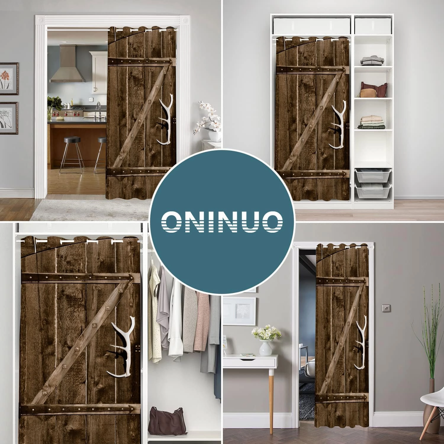 Barn Wood Door Curtains for Doorways, Rustic Village Art Antique Country Blackout Curtain for Kids Bedroom Closet, Grommet Thermal Insulated Privacy Door Drapes for Room Divider, 34"W x 80"L