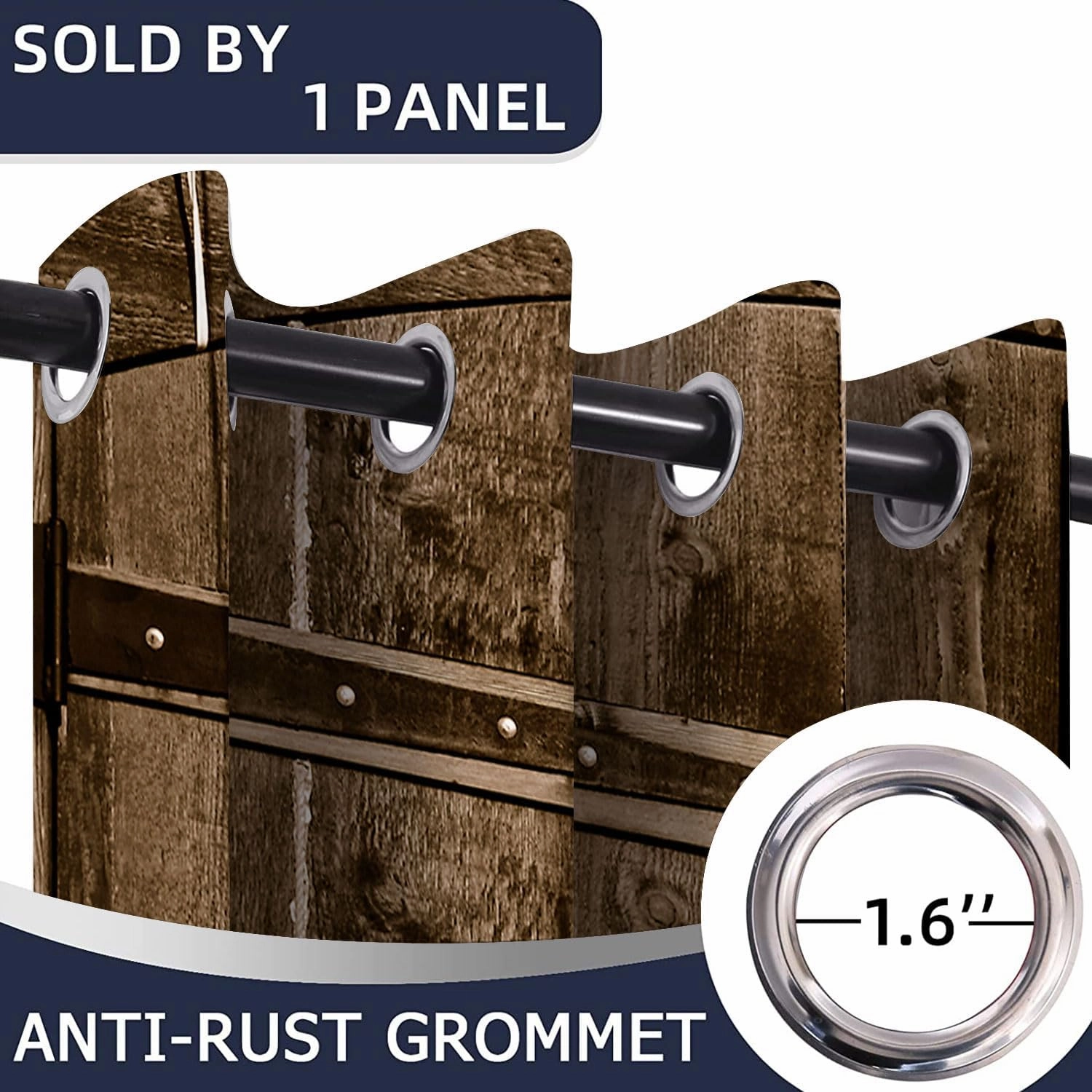 Barn Wood Door Curtains for Doorways, Rustic Village Art Antique Country Blackout Curtain for Kids Bedroom Closet, Grommet Thermal Insulated Privacy Door Drapes for Room Divider, 34"W x 80"L