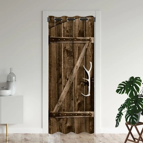 Barn Wood Door Curtains for Doorways, Rustic Village Art Antique Country Blackout Curtain for Kids Bedroom Closet, Grommet Thermal Insulated Privacy Door Drapes for Room Divider, 34"W x 80"L