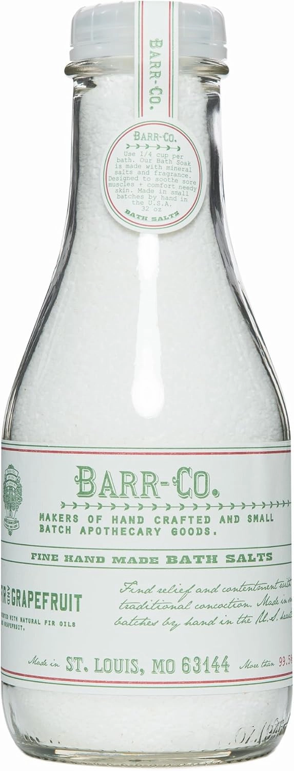 Barr-Co. Fir & Grapefruit Fine Hand Made Bath Salts, Woody & Citrus Bathing Salt, Relaxing Bath Products for Women & Men, 32 oz