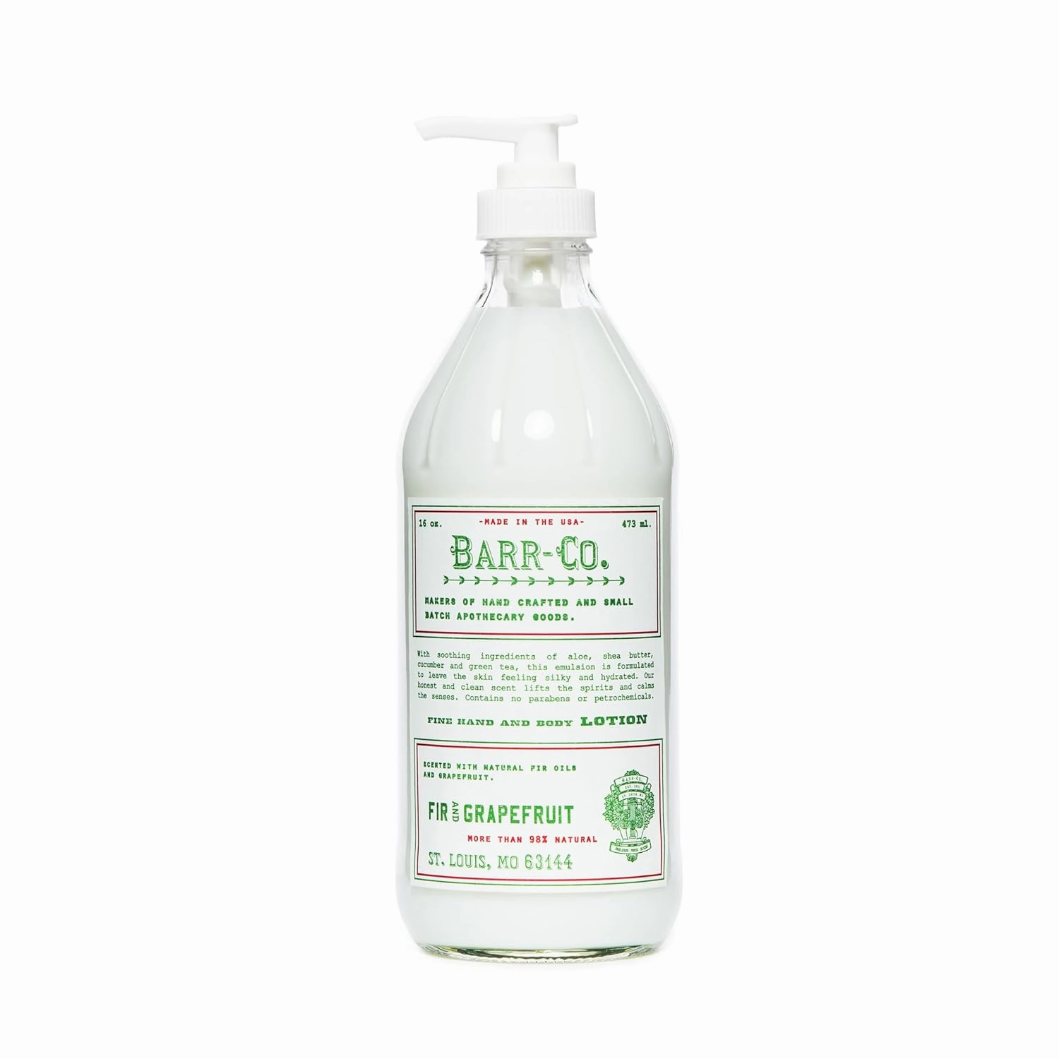 BARR-CO. Fir & Grapefruit Scent Shea Butter Lotion for Dry Skin, Bright Grapefruit and Cooling Balsam, Shea Moisturizing Lotion for Sensitive Skin, 16 fl oz