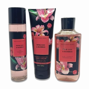 Bath & Body Works Pink Lily & Bamboo - 3 pc bundle - Fine Fragrance Mist 8oz - Ultimate Hydration Body Cream 8oz - Aloe   Vitamin E Shower Gel 10oz - Limited Edition