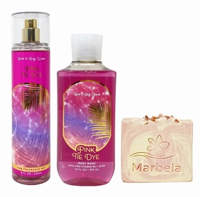 Bath & Body Works Pink Tie Dye Fragrance Mist and Body Wash Duo Set with a Himalayan Salts Springs Bar Soap