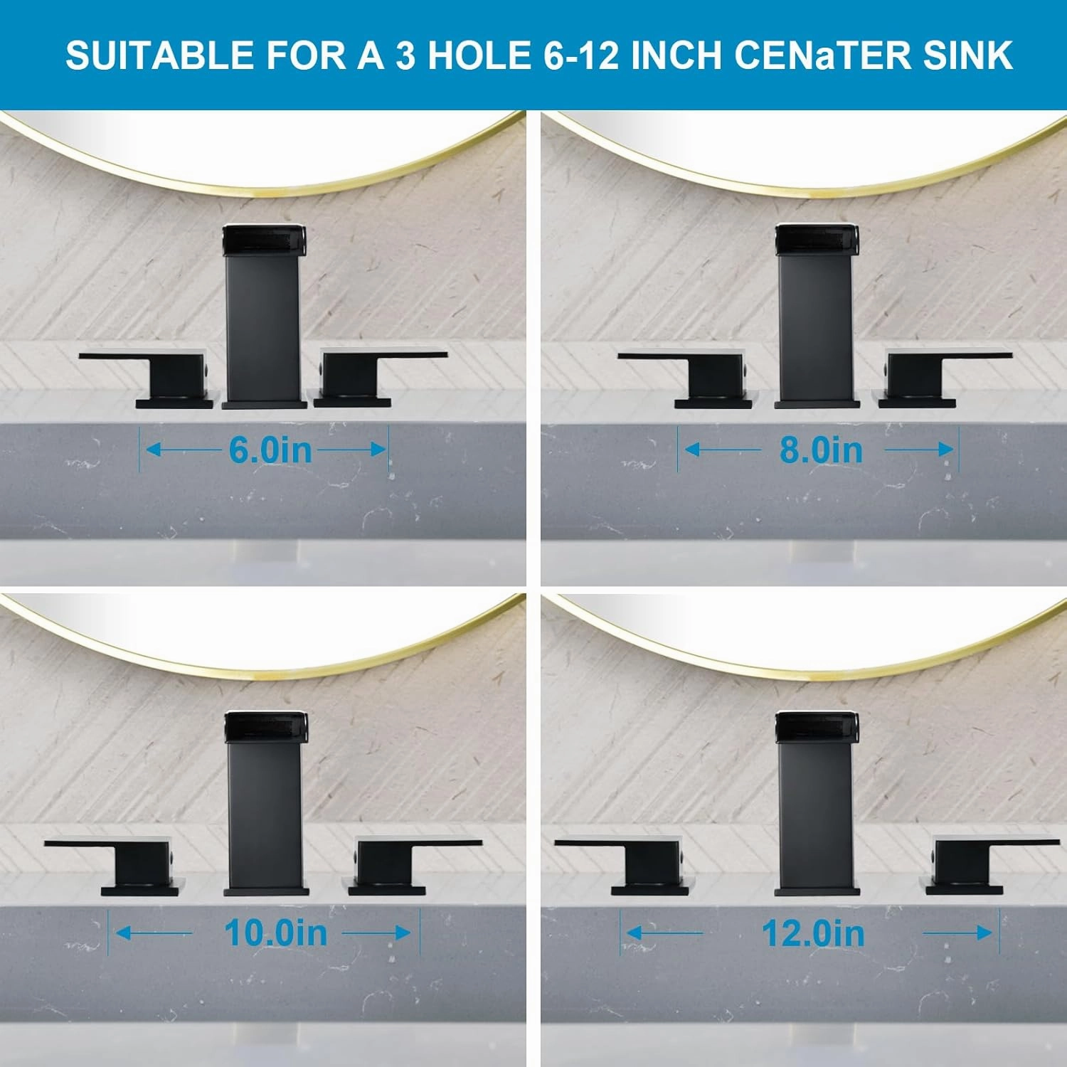 Bathroom Faucet Matte Black, 8 Inch Waterfall Bathroom Sink Faucet 3 Hole, Black Bathroom Faucet with Pop Up Drain and Hose, Two Handles Bathroom Faucet for Basin Lavatory Vanity