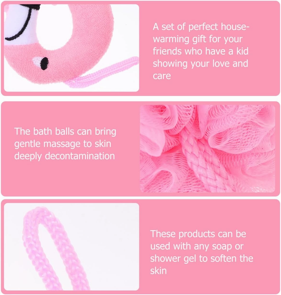 Beaupretty 6 Pcs Flamingo Bath Ball Flamingo Shower Loofah Body Scrubber Shower Scrub Sponges Body Wash Cleanse Household Pink Environmental Protection Pe Men and Women Shower Wipe