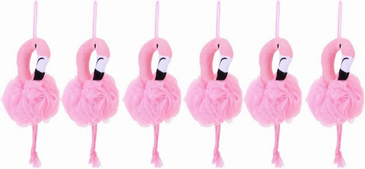 Beaupretty 6 Pcs Flamingo Bath Ball Flamingo Shower Loofah Body Scrubber Shower Scrub Sponges Body Wash Cleanse Household Pink Environmental Protection Pe Men and Women Shower Wipe