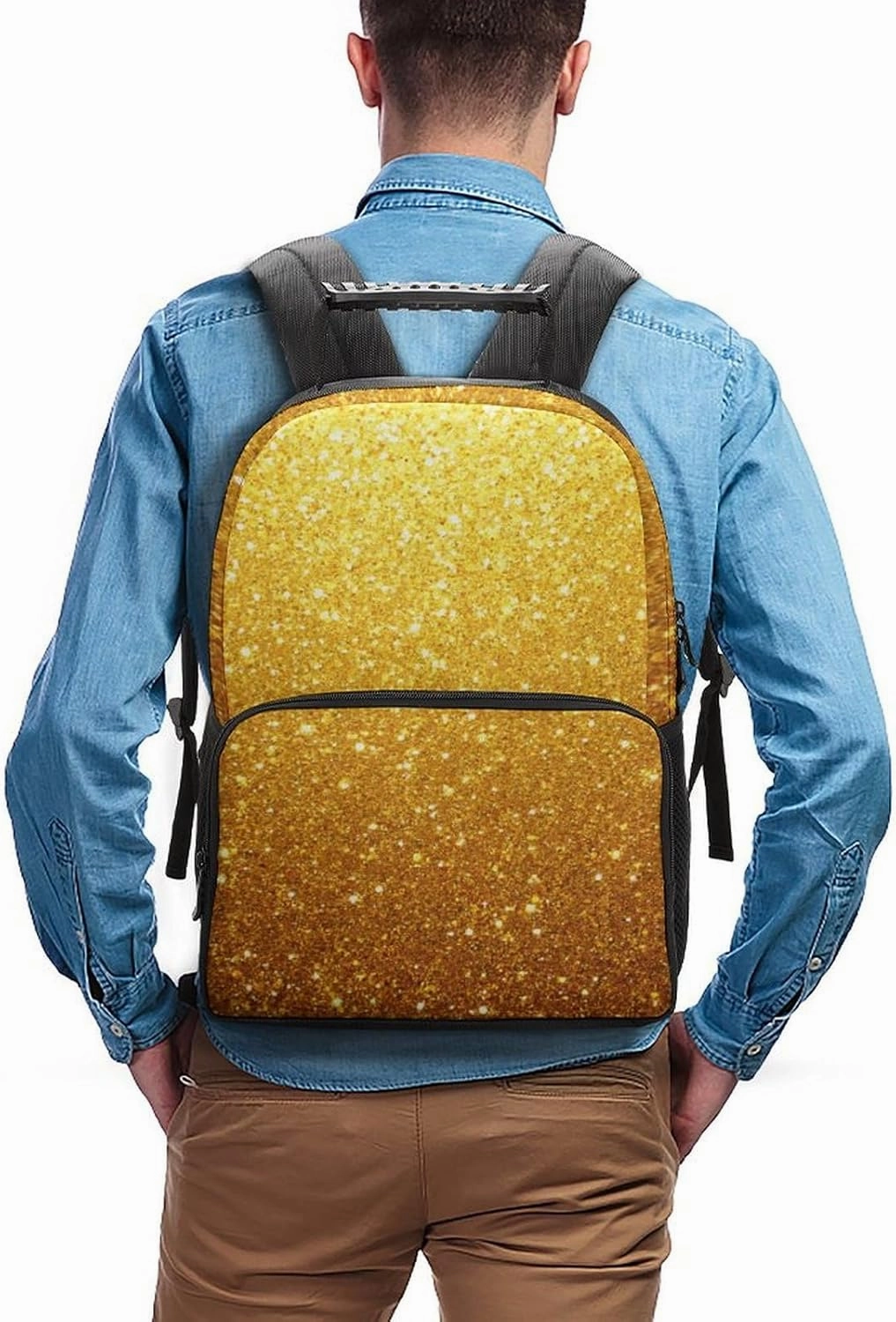 Beautiful Gold Bling Glitter Sparkles Pattern Daypack Lightweight Multipurpose Anti-Theft Shoulder Bag Large Capacity Laptop Book Bag Rucksack With Adjustable Shoulder Straps
