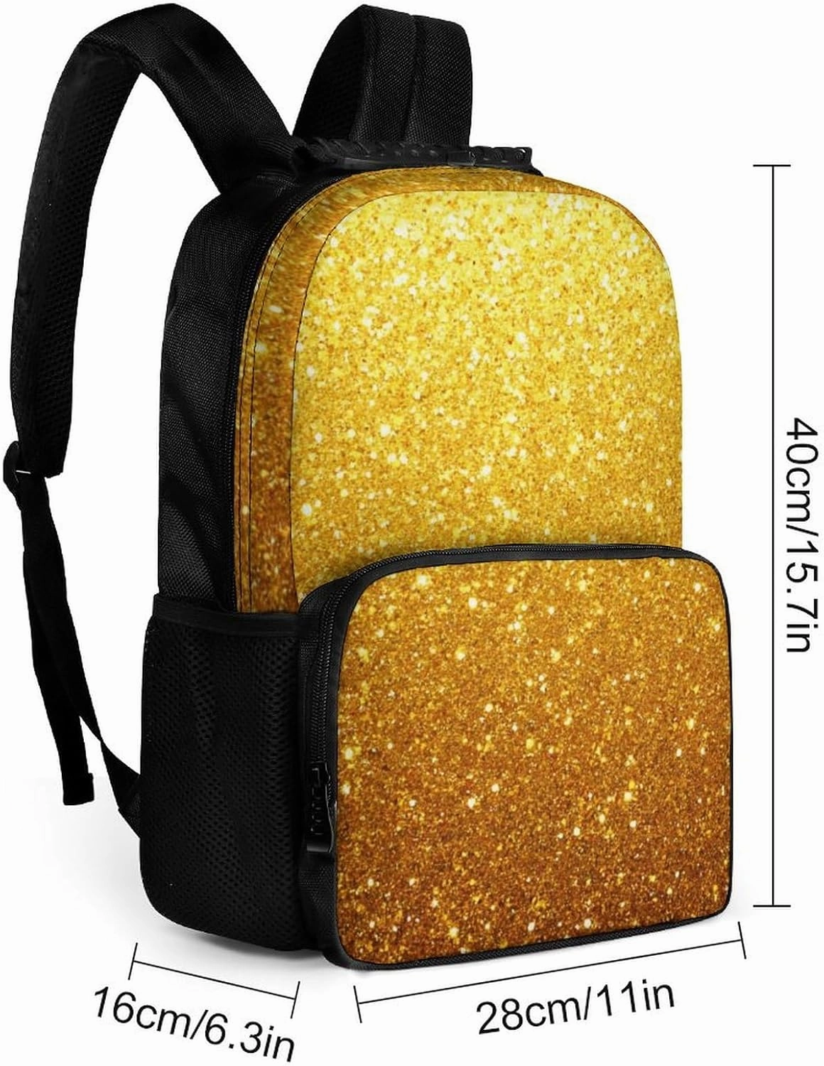 Beautiful Gold Bling Glitter Sparkles Pattern Daypack Lightweight Multipurpose Anti-Theft Shoulder Bag Large Capacity Laptop Book Bag Rucksack With Adjustable Shoulder Straps